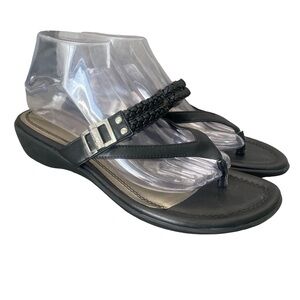 Unisa Unadelo Black Thong Sandals Slip-on Vegan Patent Leather Size 10